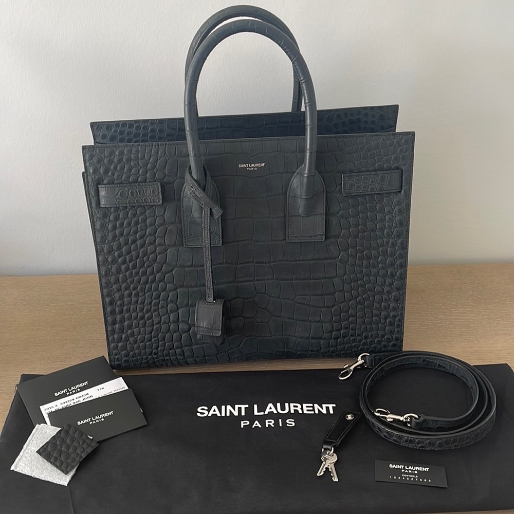 Saint Laurent Sac De Jour Tote in Matte Crocodile-Embossed Leather